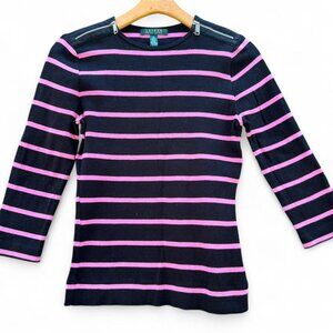 Y2K vintage pink and black striped Ralph Lauren shirt tight fit fairy core 00s